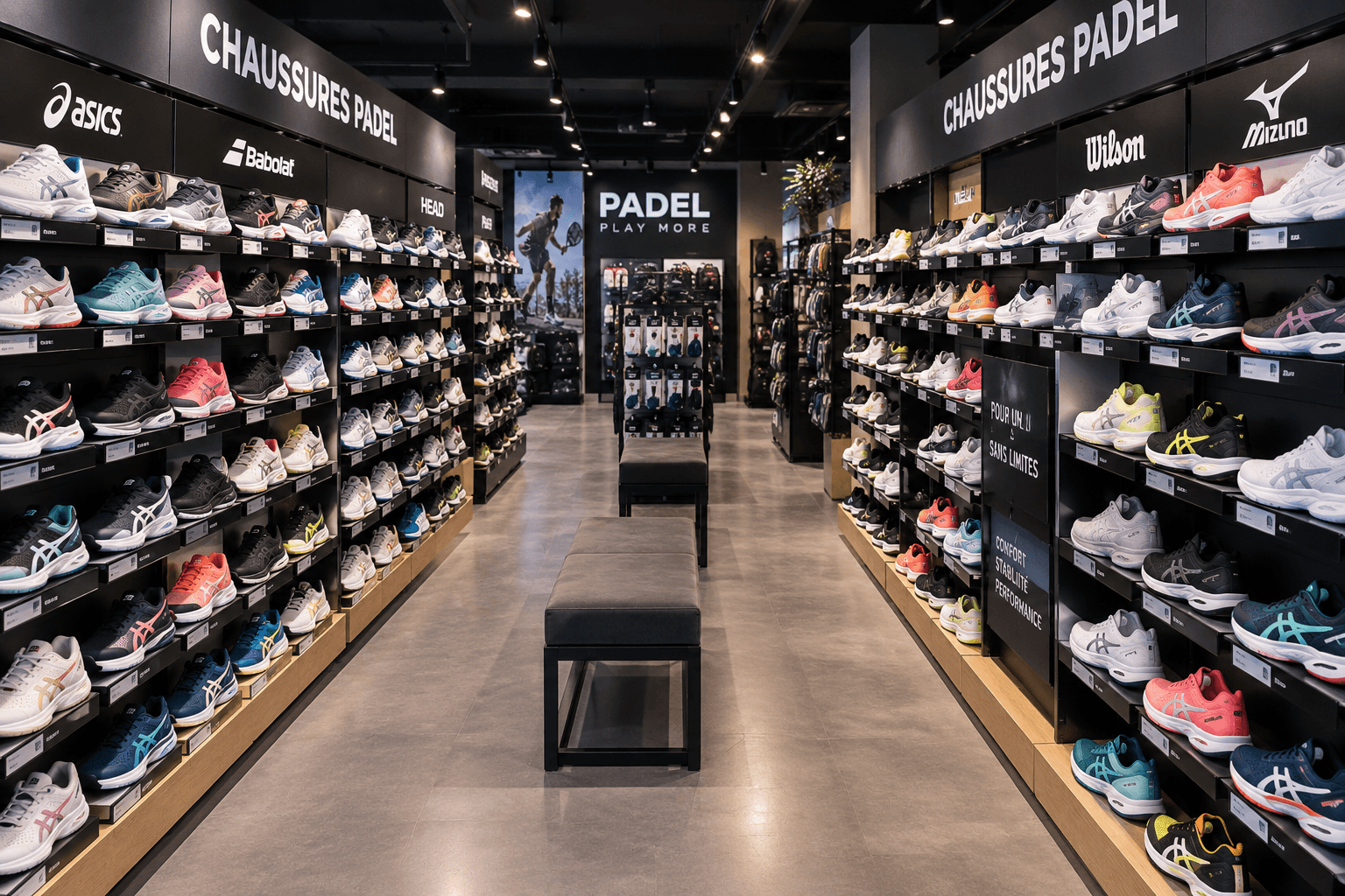 Allée de chaussures de padel