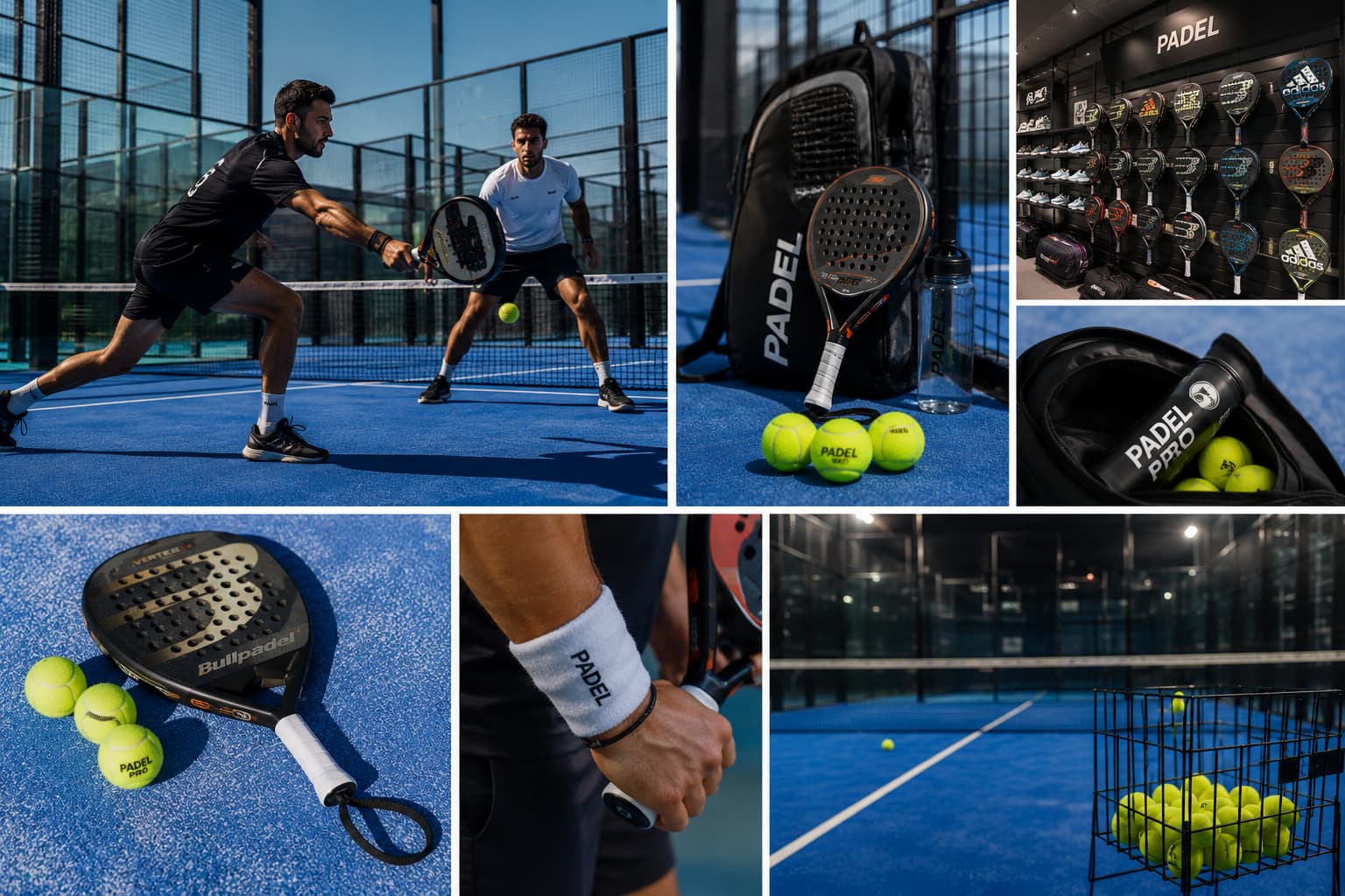 Raquettes de padel et accessoires : sac paletero, balles et grips